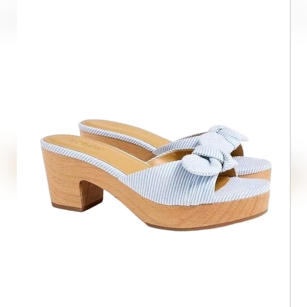 J.Crew bow striped chunky wooden mule 8.5 Pinup Girl Coastal Preppy Coquette